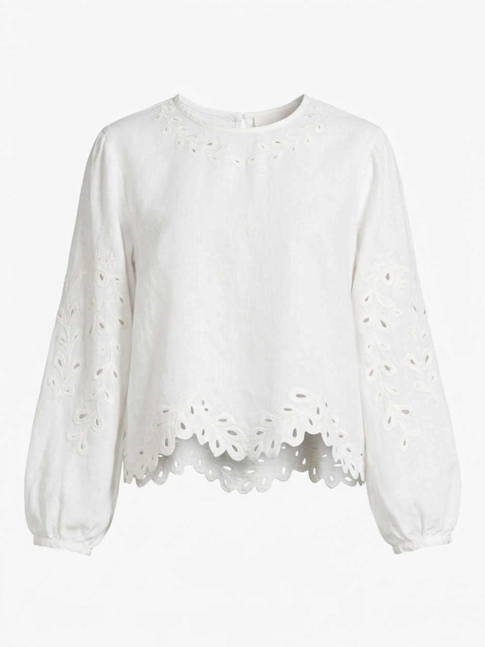 Z Supply ambroise White Cotton Linen Embroidered Long Sleeve Blouse Women's L